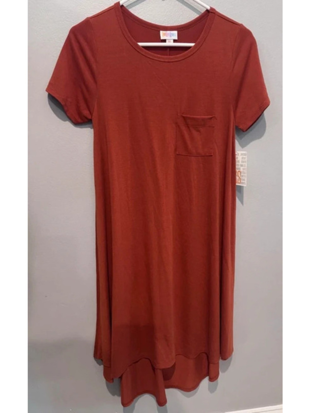 LuLaRoe Carly Dress XS Rust Orange High Low Pocket Swing Dress NWT